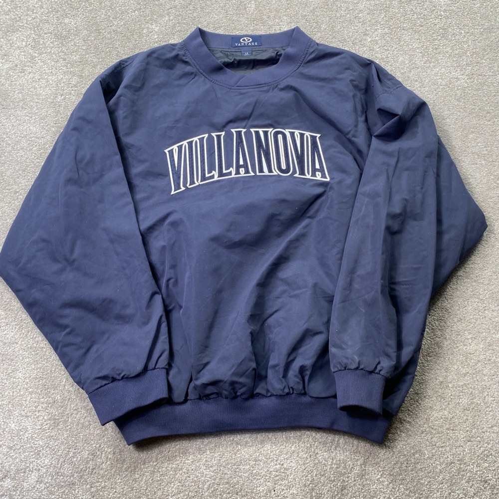 Vantage Villanova Pullover Windshirt Mens Large Navy Blue Embroidered Logo